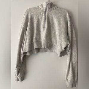 Gray Women's Cropped Quarter Zip Sweatshirt